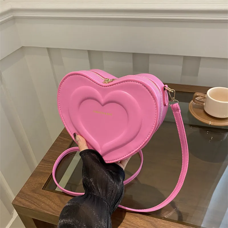 Heart Shaped Crossbody Bag PU Leather Embossed Chic Trendy Shoulder Purse For Women Girls Small Wallet