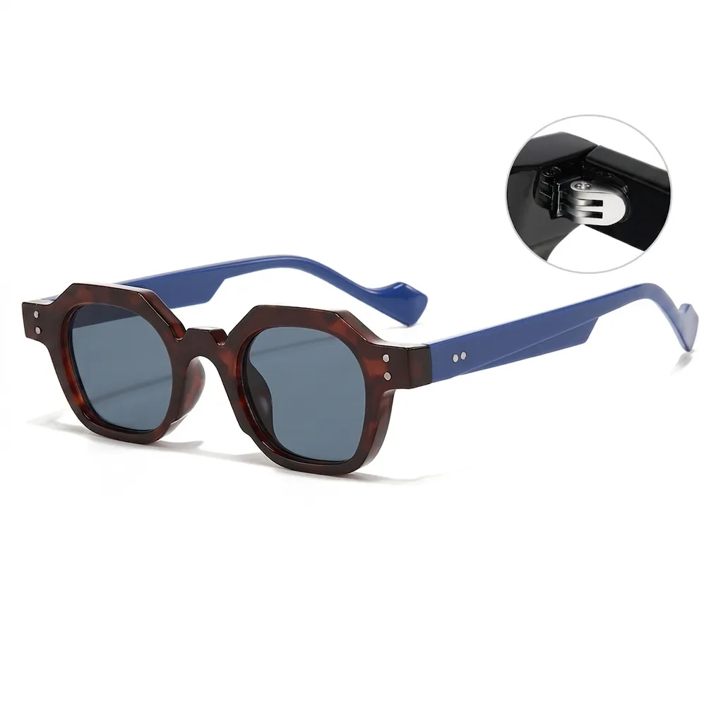 Retro Polygon Sunglasses UV400 Protection PC Frame Rivet Decor Fashion Trendy Eyewear For Men Women