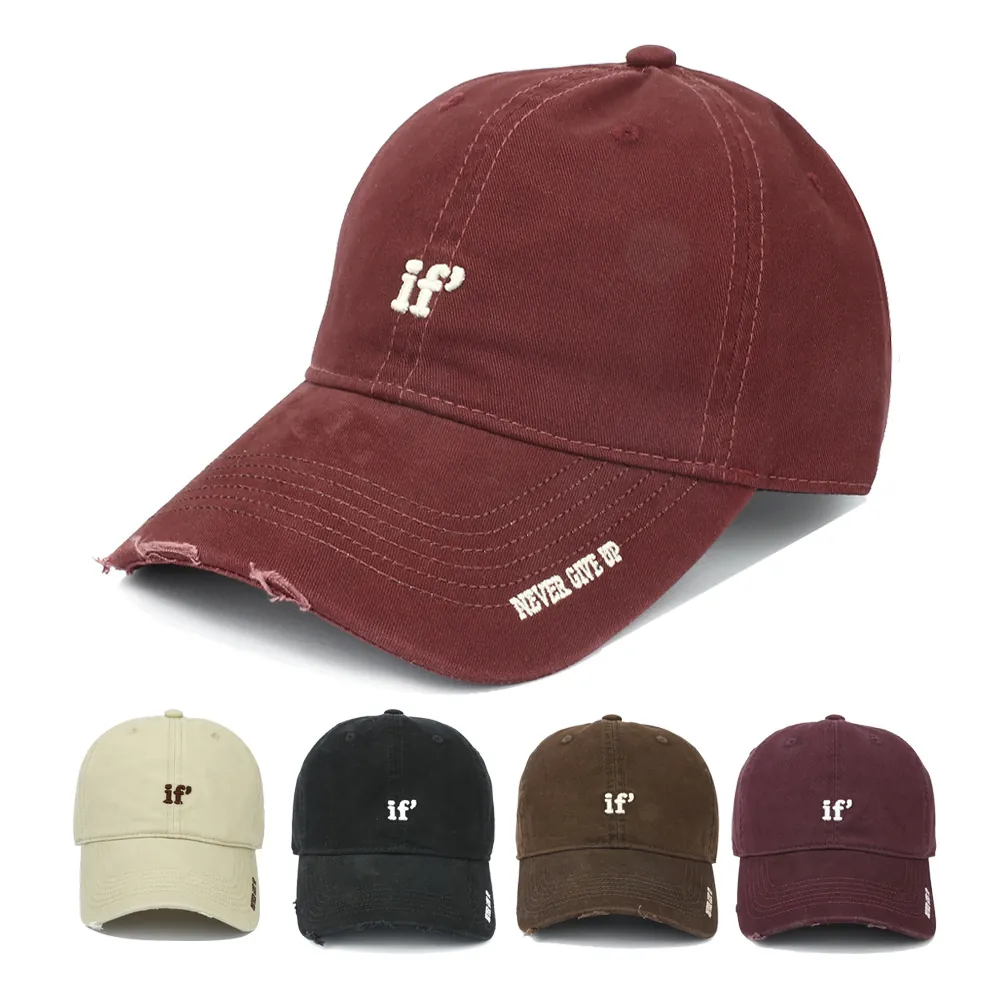 Distressed Cotton Baseball Cap Vintage Worn Edge Sunshade Adjustable Hat Letter Embroidery Unisex Casual Streetwear