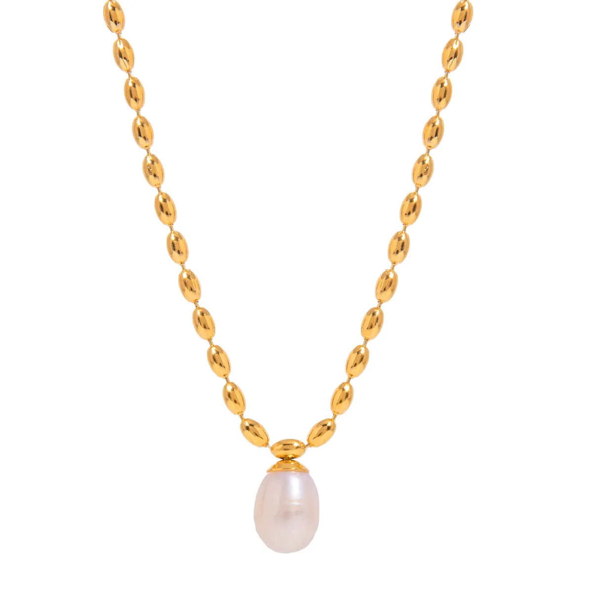 Collier en Acier Inoxydable Plaqué Or 18K Avec Pendentif Künstliche Perle en Goutte Étanche Hypoallergénique Chaîne à Billes Pour Femmes Bijoux