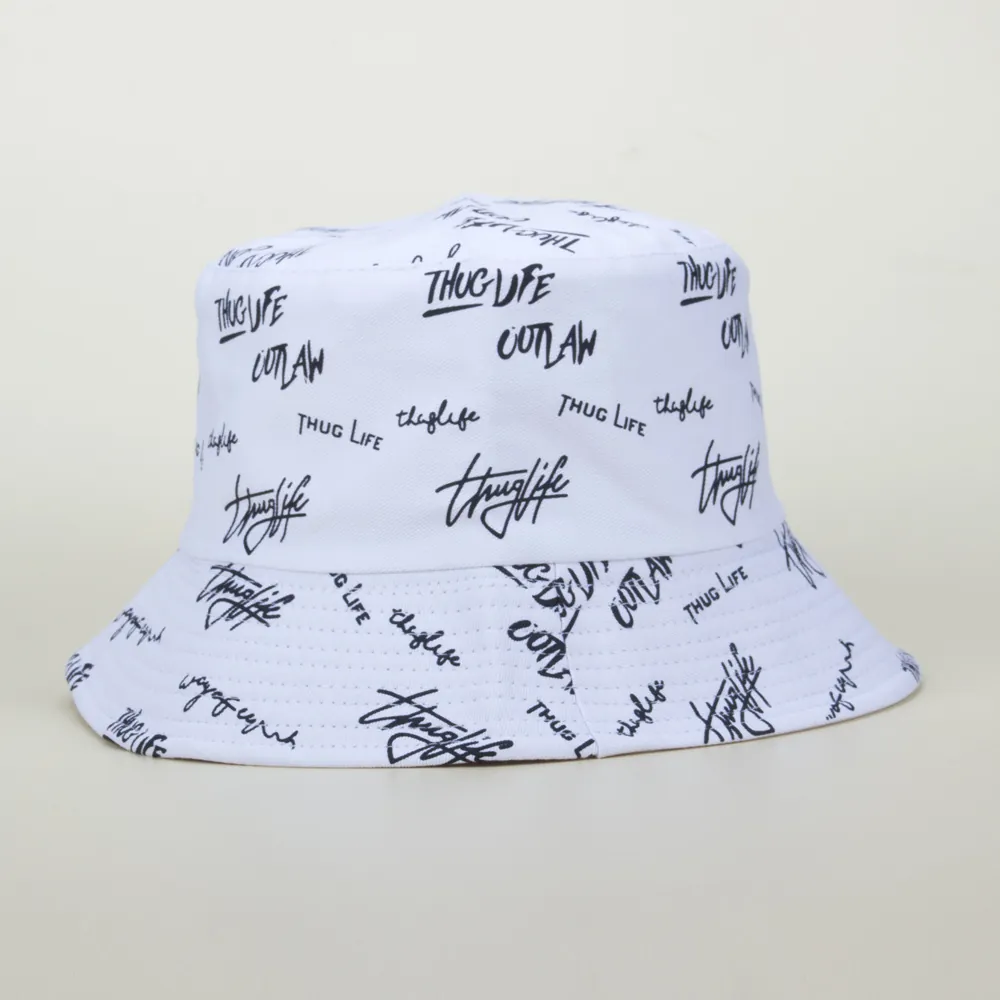 Reversible Cotton Bucket Hat Foldable Embroidery Letter Graffiti Print Sun Protection Streetwear Hip Hop For Men Women