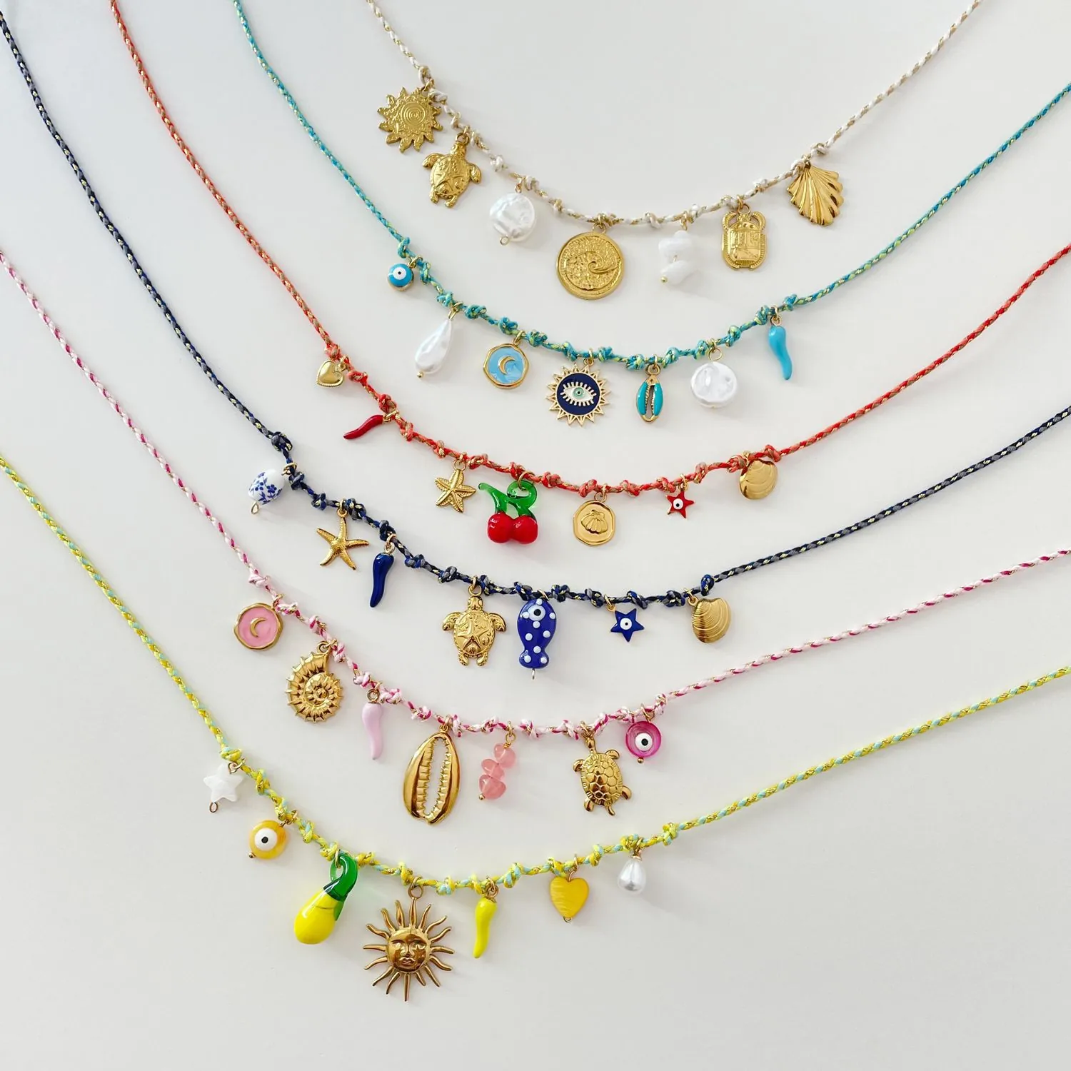 Bohemian Pendant Necklace Stainless Steel 18K Gold Plated Braided Rope Shell Turtle Evil Eye Summer Beach Jewelry Women