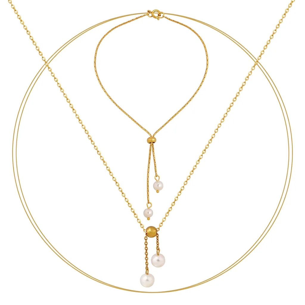 Artificial Pearl Jewelry Stainless Steel 18K Gold Plated Y Shaped Necklace And Adjustable Bracelet For Women Elegant Minimalist