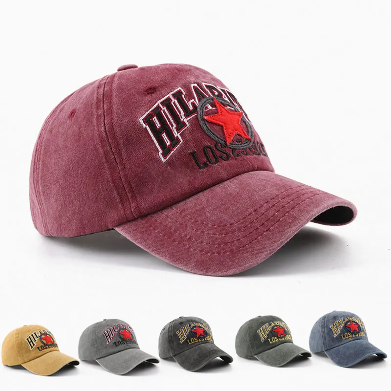 Washed Cotton Baseball Cap Retro Distressed Embroidered Star Adjustable Dad Hat Men Women Outdoor Sun Protection Leisure