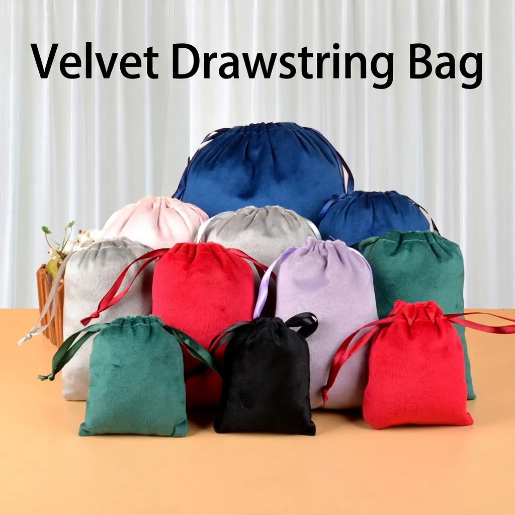 Velvet Drawstring Bag Soft Jewelry Pouch Gift Packaging Storage For Wedding Party Cosmetics Ribbon Closure Elegant