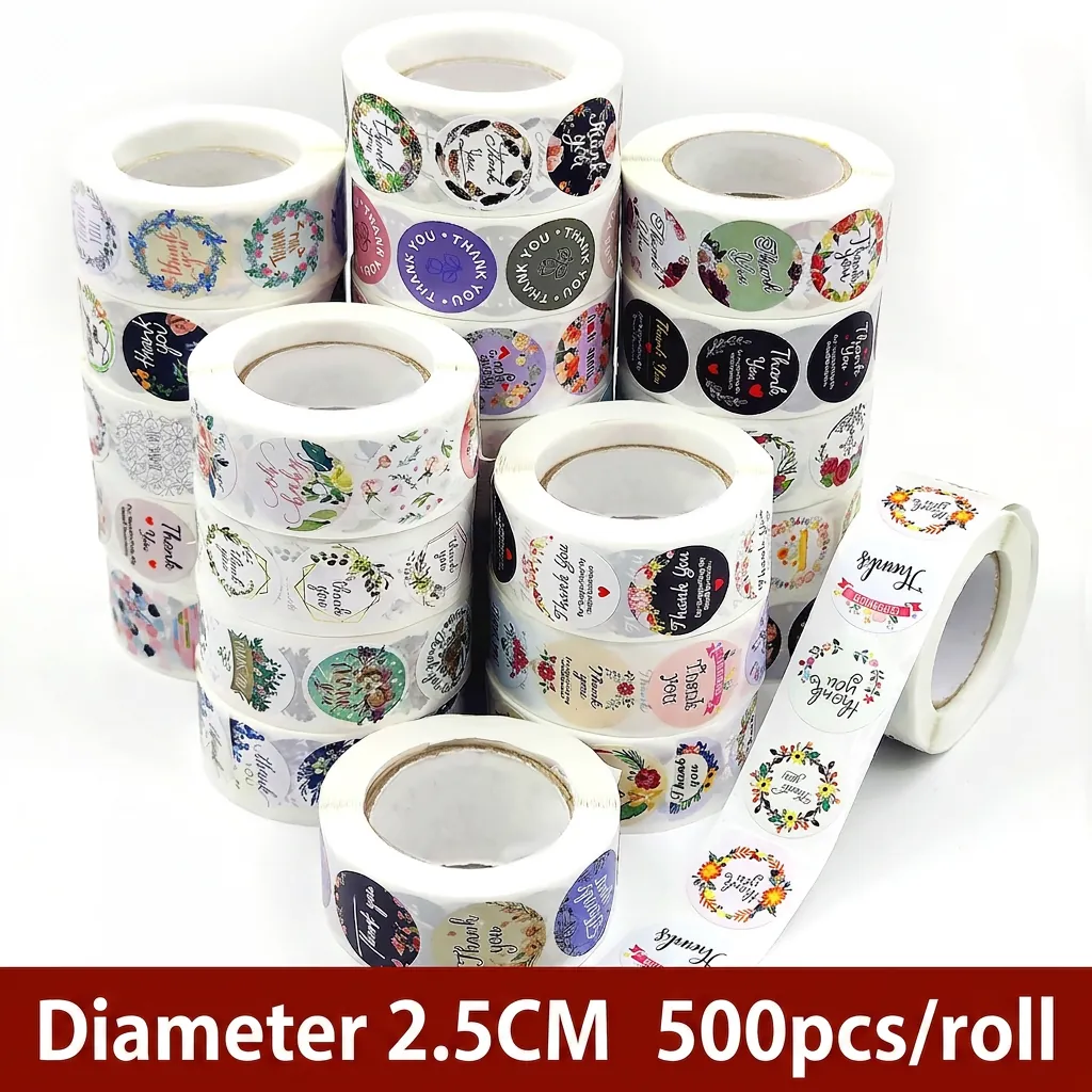 Thank You Stickers Self Adhesive Decorative Labels For Small Business Gift Packaging Sealing Floral Geometric Patterns