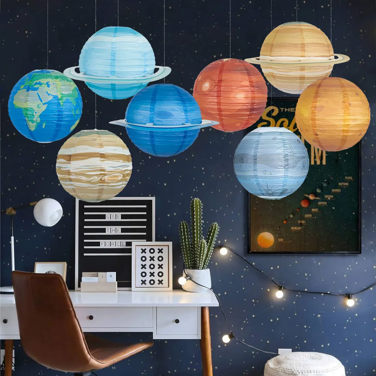 Planet Paper Lanterns Solar System Space Theme Party Hanging Decorations For Kids Bedroom Foldable DIY