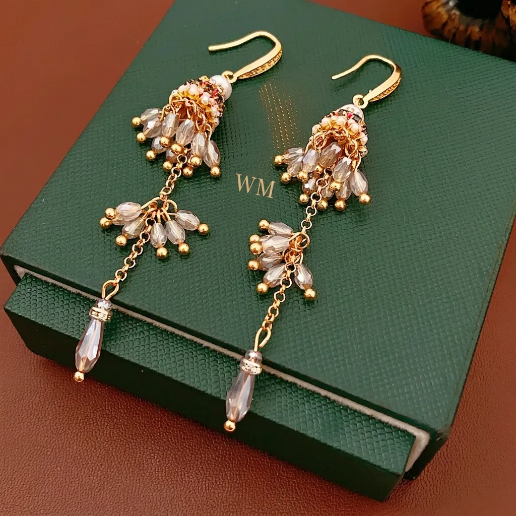 Boucles D'oreilles Pendantes Bohèmes Vintage Avec Cristal De Verre Mauve Künstliche Perles D'imitation Zircone Et Tige En Argent