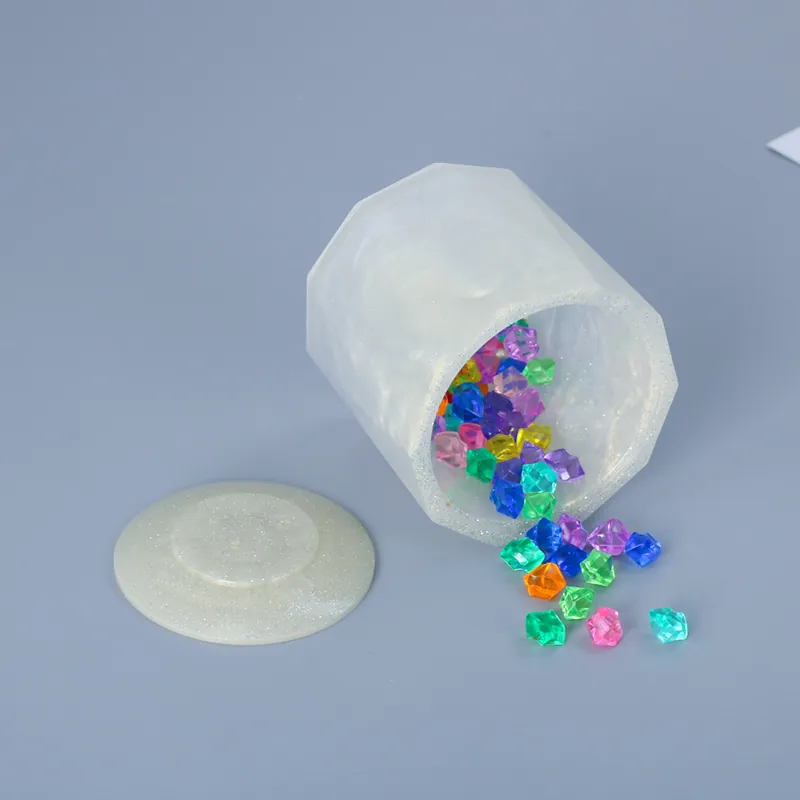 Faceted Cylindrical Storage Box Silicone Mold DIY Resin Casting Epoxy Jewelry Jar With Lid Desktop Organizer Tool