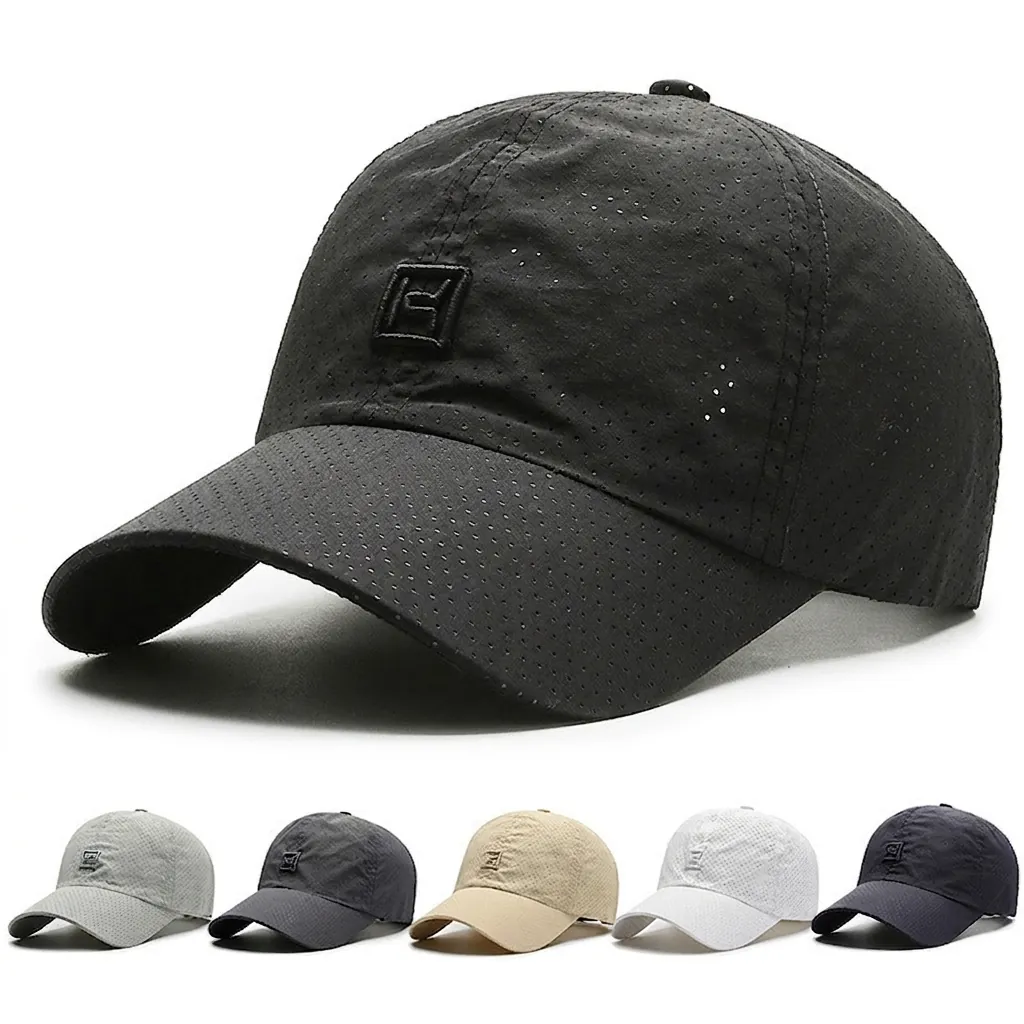 Men Quick Dry Breathable Polyester Baseball Cap Outdoor Sport Embroidered Logo Laser Cut Hole Adjustable Sun Protection Hat