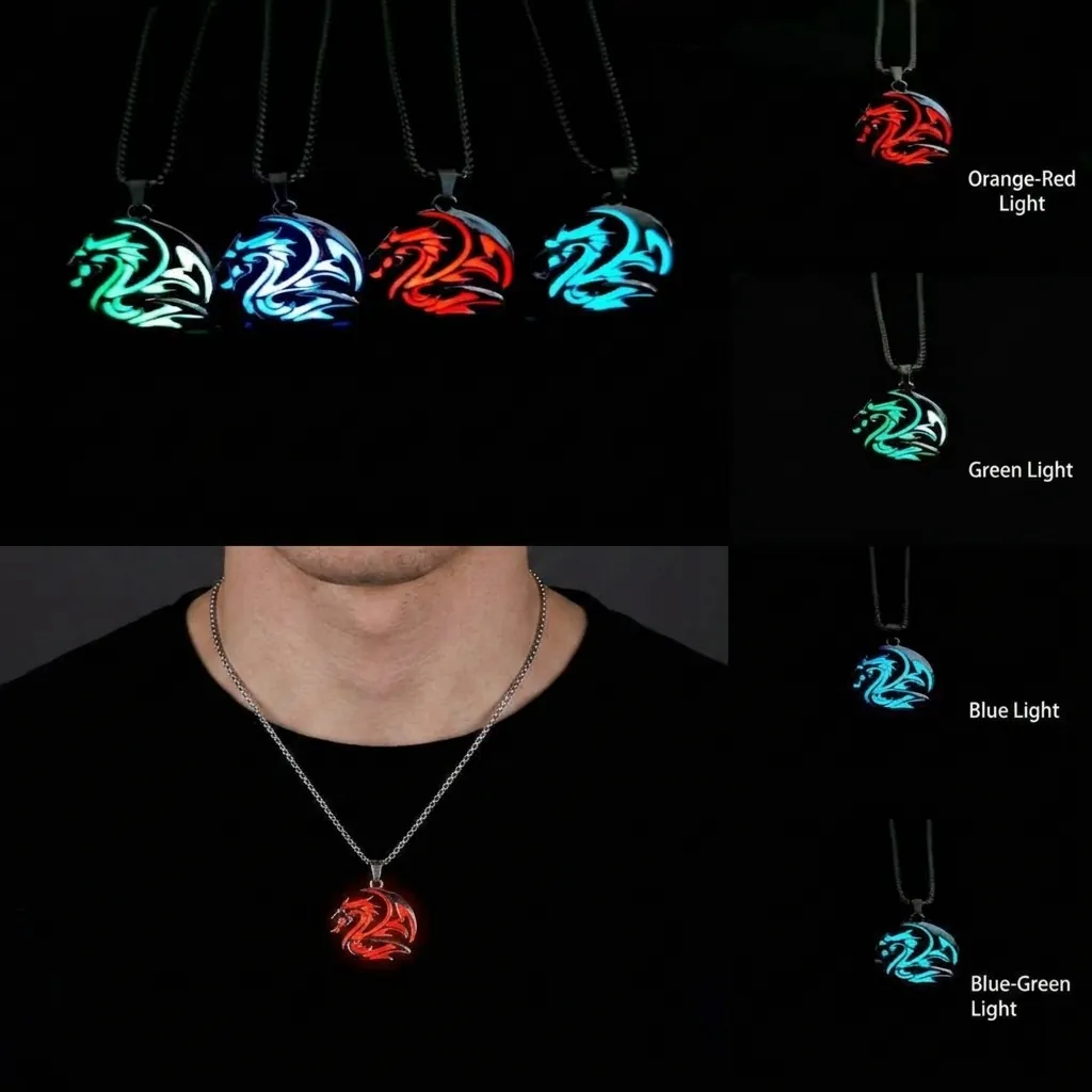 Retro Luminous Dragon Totem Pendant Necklace Alloy Glow In The Dark Hip Hop Punk Jewelry For Men Women