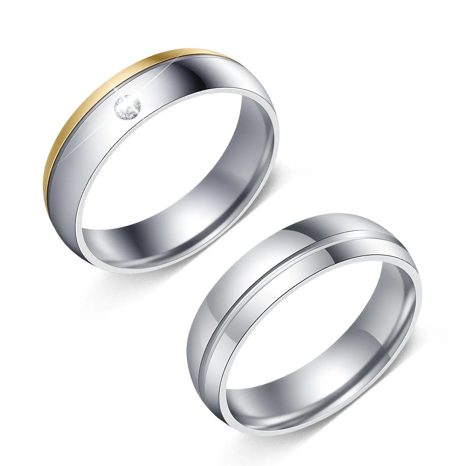 Edelstahl Pärchenring Zweifarbiges Gold Silber Band Mit Zirkonia Minimalistischer Hochzeits Verlobungsschmuck