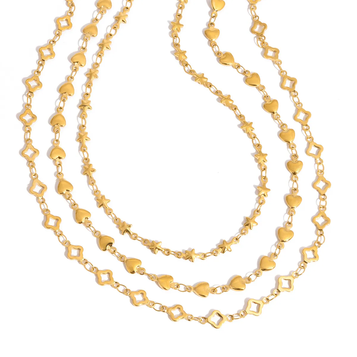 Collier en Acier Inoxydable Plaqué Or 18K pour Femmes Pendentif Trèfle Creux Cœur Étoile Bijoux Mode Accessoires
