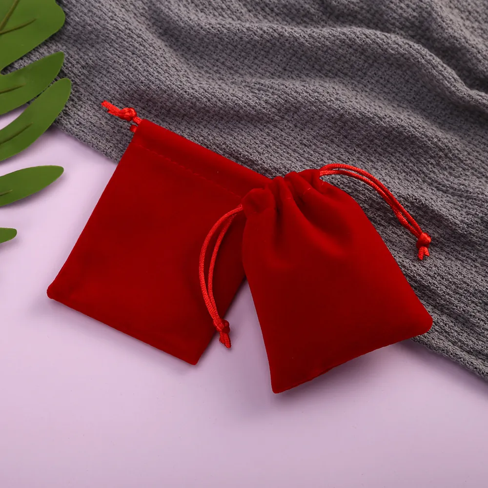 Red Velvet Jewelry Packaging Bags Small Gift Pouches Drawstring Storage For Bracelet Necklace Watch