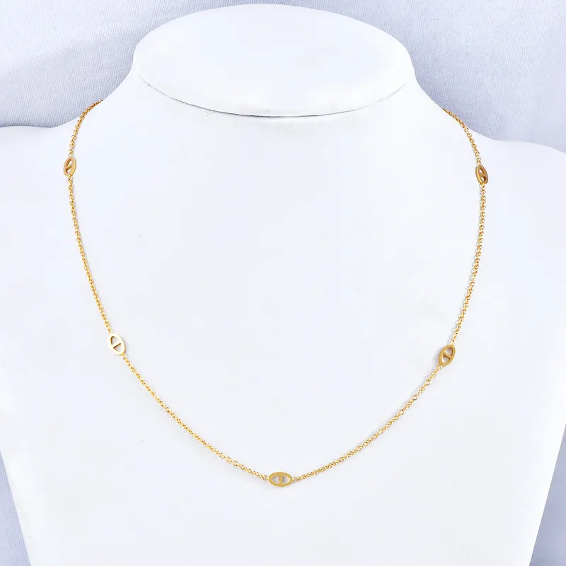 Oval Link Anchor Chain Necklace Titanium Steel 18K Gold Plated Minimalist Clavicle Jewelry For Women Elegant Fashion Daily Wear
