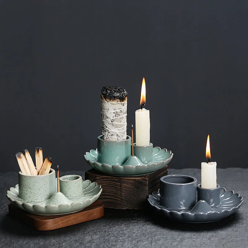 Ceramic Palo Santo Holder Sage Tray Incense Burner Candle Holder Petal Shape Spotted Glaze Zen Home Decor Scent Accessories