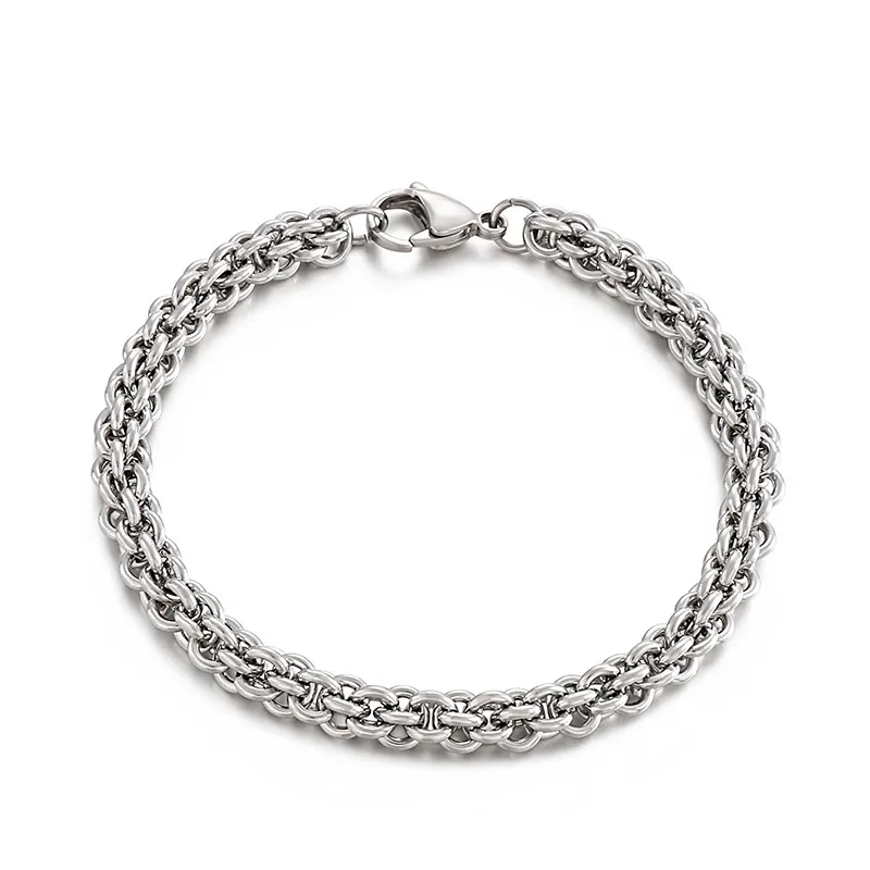 Men Stainless Steel Byzantine Chain Link Necklace Bracelet Simple Geometric Silver Tone Jewelry For Men Party Accessories