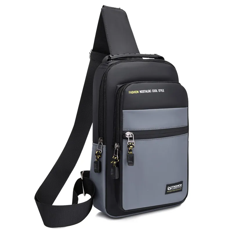 Men Chest Sling Bag Oxford Cloth Multi-Pocket Waterproof Fashion Casual Crossbody Travel Sports Shoulder Bag Large Capacity