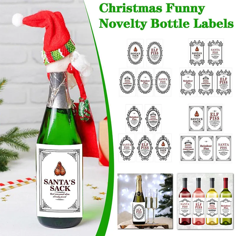 Étiquettes De Bouteille De Vin De Noël Drôles Autocollants De Fête De Nouveauté Papier Décoratif Cadeau D'Humour