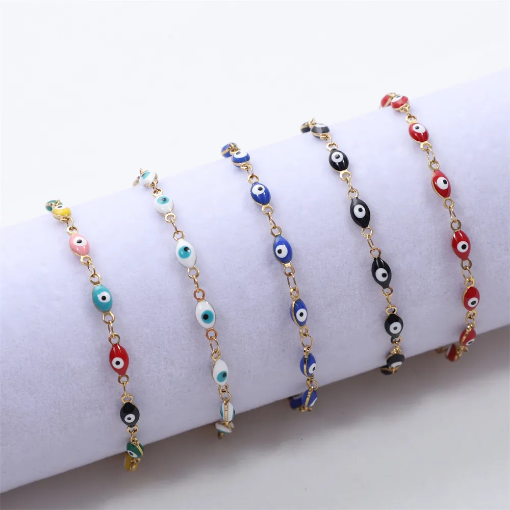 Evil Eye Bracelet 18K Gold Plated Stainless Steel Enamel Adjustable Protection Jewelry Bohemian Ethnic Style For Women