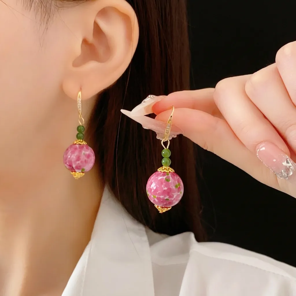 Retro Lampwork Glasperlen Ohrhänger Kupfer Mit Zirkon Und Silver Earring Post Süßer Schmuck Für Damen