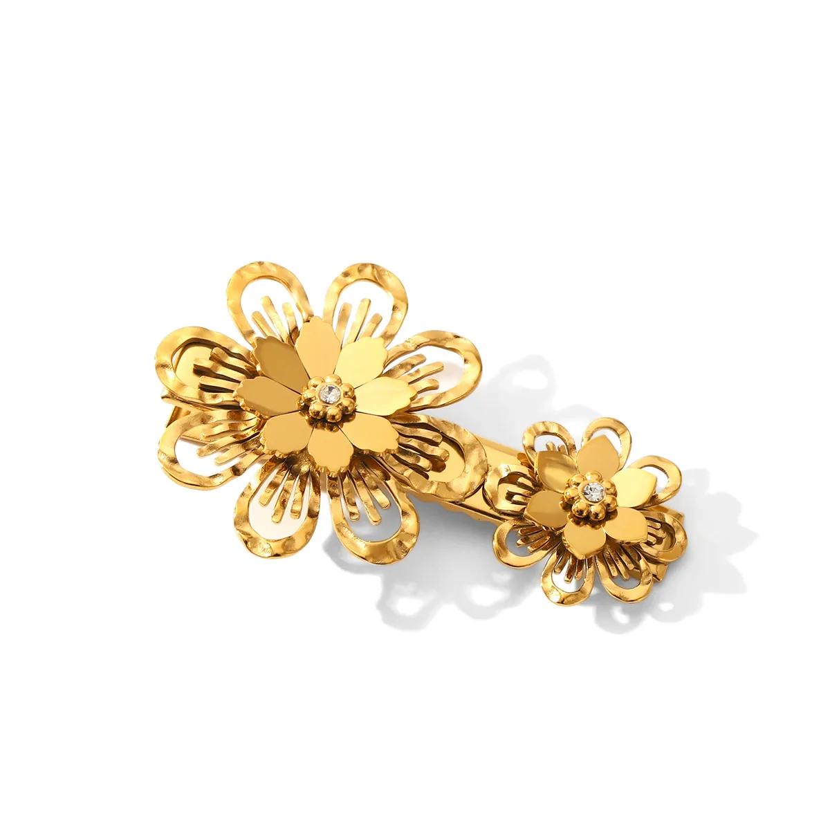 Pince à Cheveux Élégante en Forme de Fleur Acier Titane Plaqué Or Incrusté de Zircone Accessoires Cheveux Femme Mariage