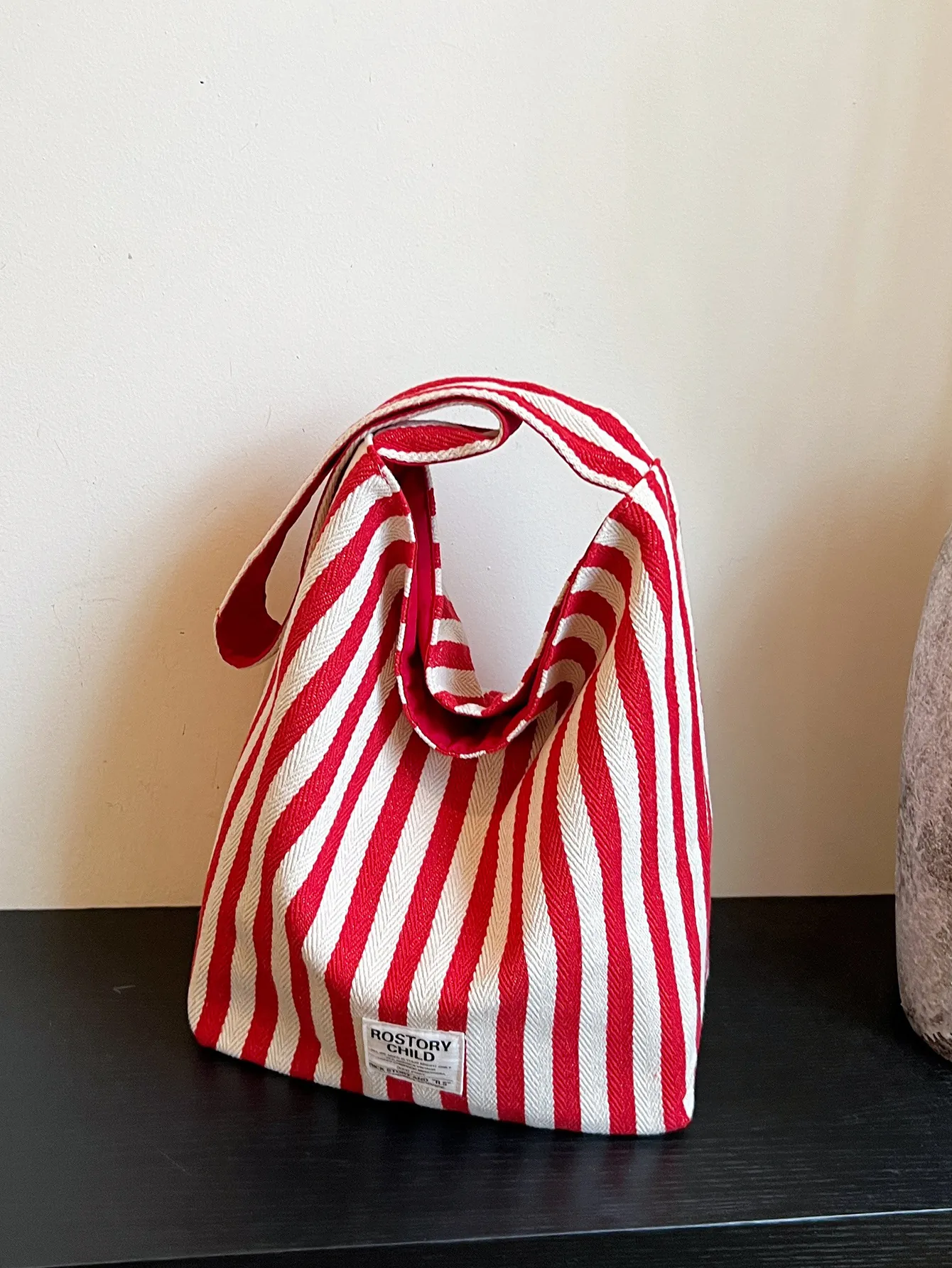 Large Capacity Canvas Tote Bag Striped Retro Simple Shoulder Handbag For Women Daily Shopping Travel Versatile Fashion
