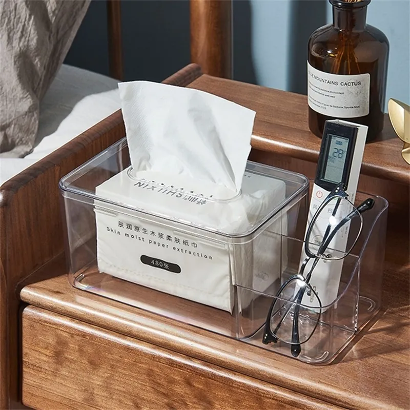 Multifunctional PET Tissue Box Transparent Desktop Organizer With Storage Compartments Nordic Simple Style For Living Room Bathroom