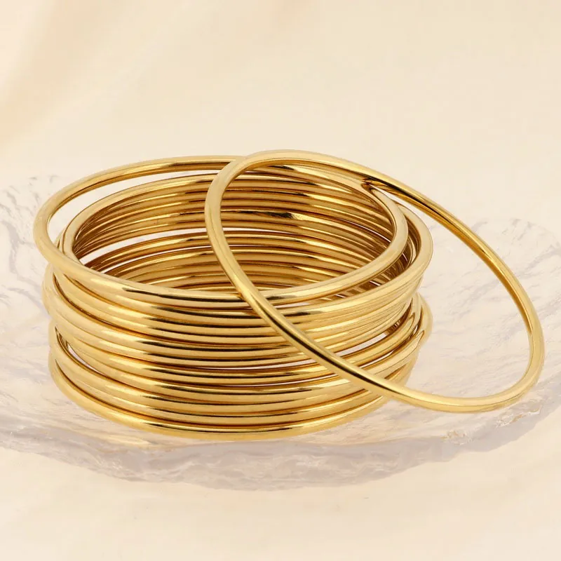 Minimalist Round Wire Plain Bangle Stainless Steel Smooth Stackable Jewelry For Women Fashion Accessory