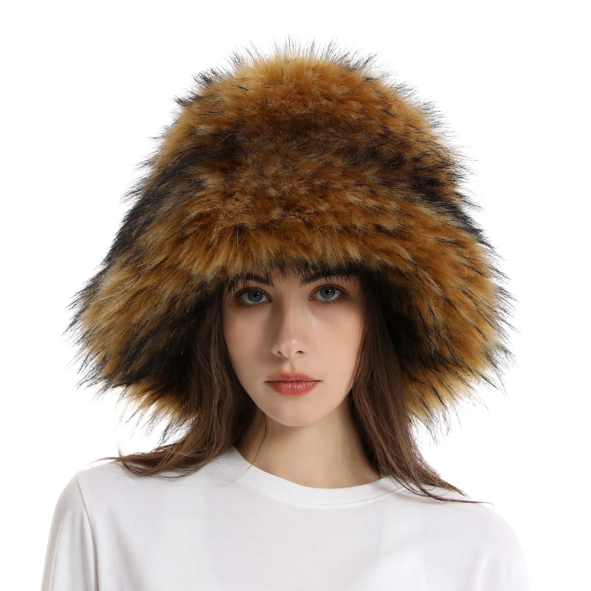 Cappello Alla Pescatora In Pelliccia Sintetica Da Donna Spesso Soffice Caldo Invernale A Tesa Larga Stile Russo Peluche