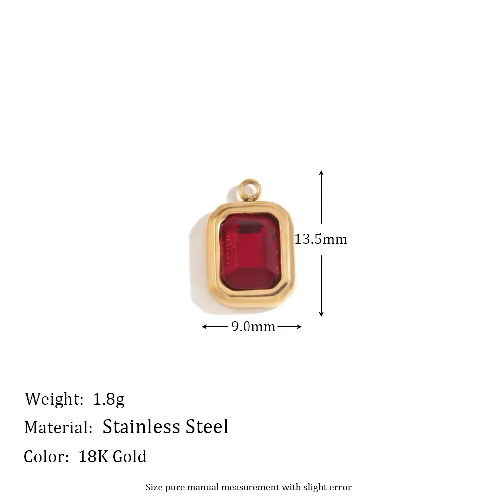 Rechthoekige Edelsteen Hanger Roestvrij Staal 18K Verguld Smaragdgeslepen Glas Charm Voor DIY Sieraden Maken Accessoires