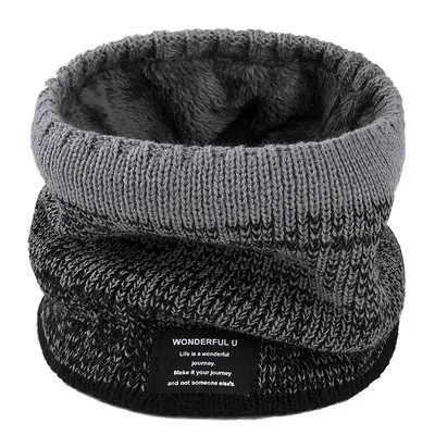 Winter Warm Knit Neck Warmer Scarf For Men Women Double Layer Fleece Lined Thickened Acrylic Polyester Gradient Color Snood