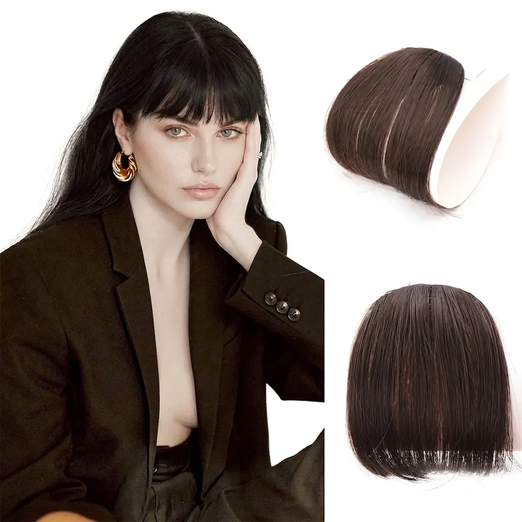 3D French Flat Bangs Fringe Hair Extension Synthetic Fiber Invisible BB Clip Natural Looking Breathable For Women