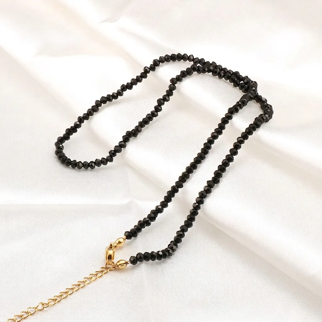 Facettierte Schwarze Kristallperlen Halskette Minimalistische Titanstahl Schlüsselbeinkette Für Damen Elegant Verstellbar
