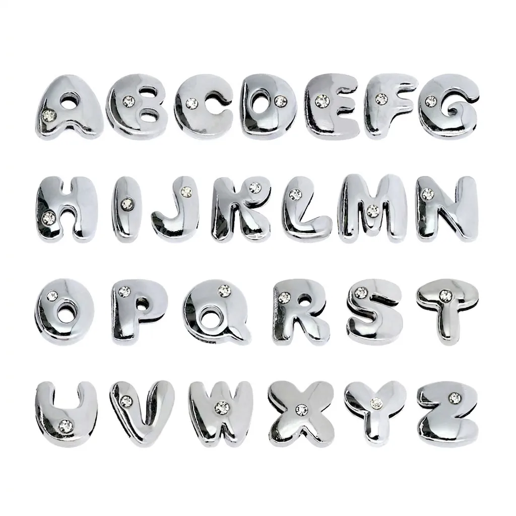 Alfabeto Letra Scivolo Charms Lega Rhinestone Cromo Lucido Per DIY Braccialetto Produzione Di Gioielli