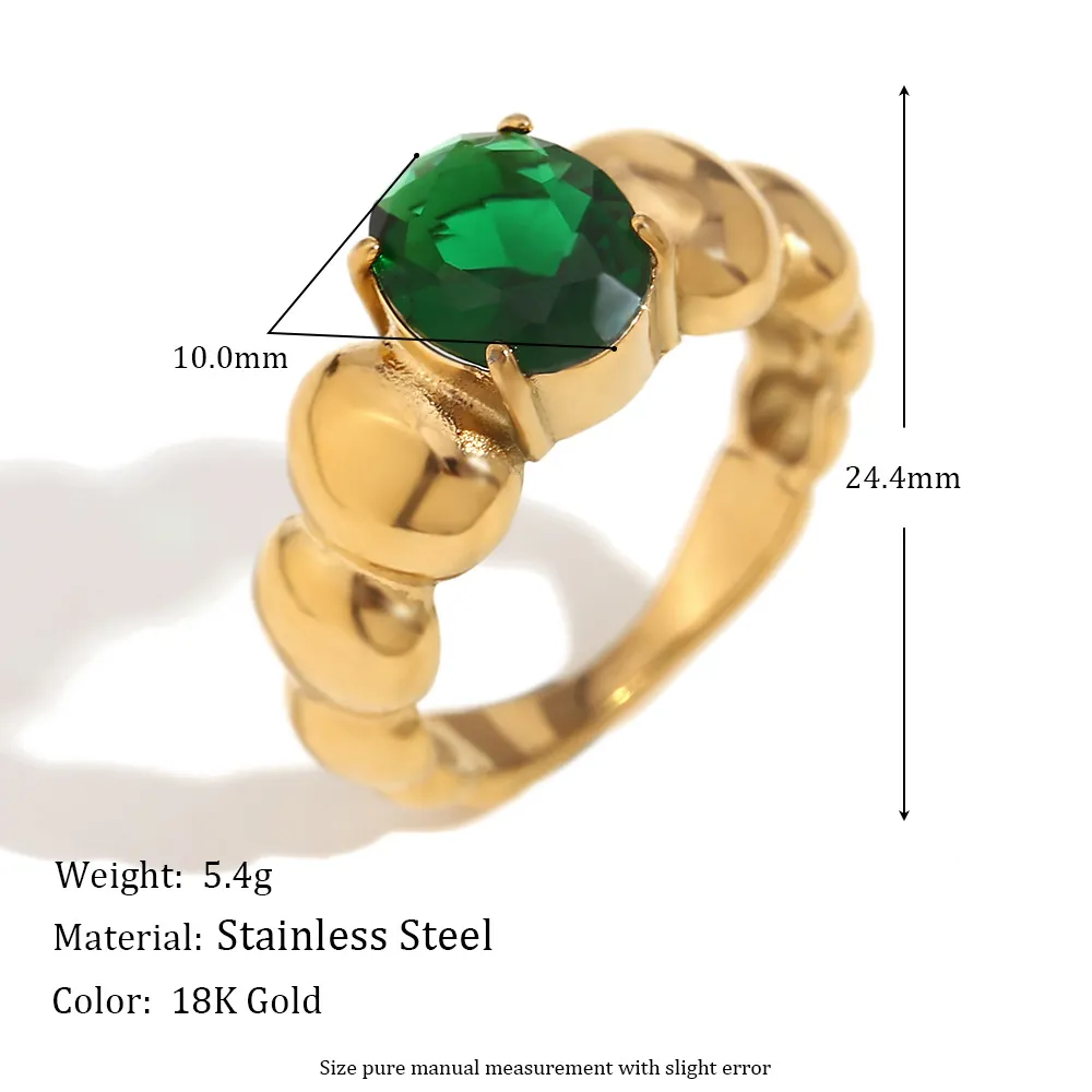 Bague Perlée Vintage Pour Femmes Acier Inoxydable Plaqué Or 18K Zircon Ovale Bijoux Rétro