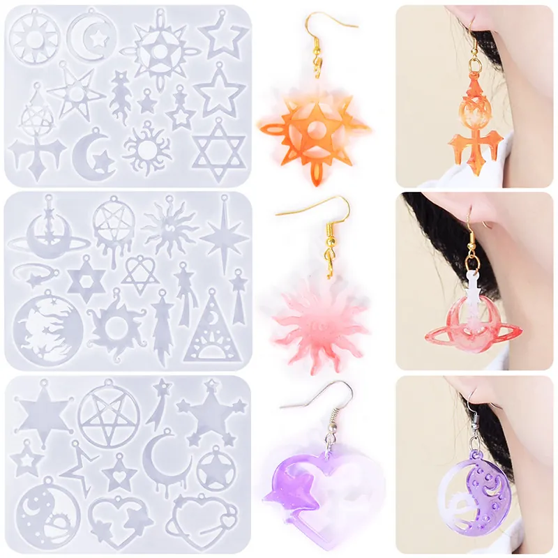 Starry Sky Earring Silicone Molds Moon Sun Star Heart Shapes For Epoxy Resin Jewelry Making DIY Crafts