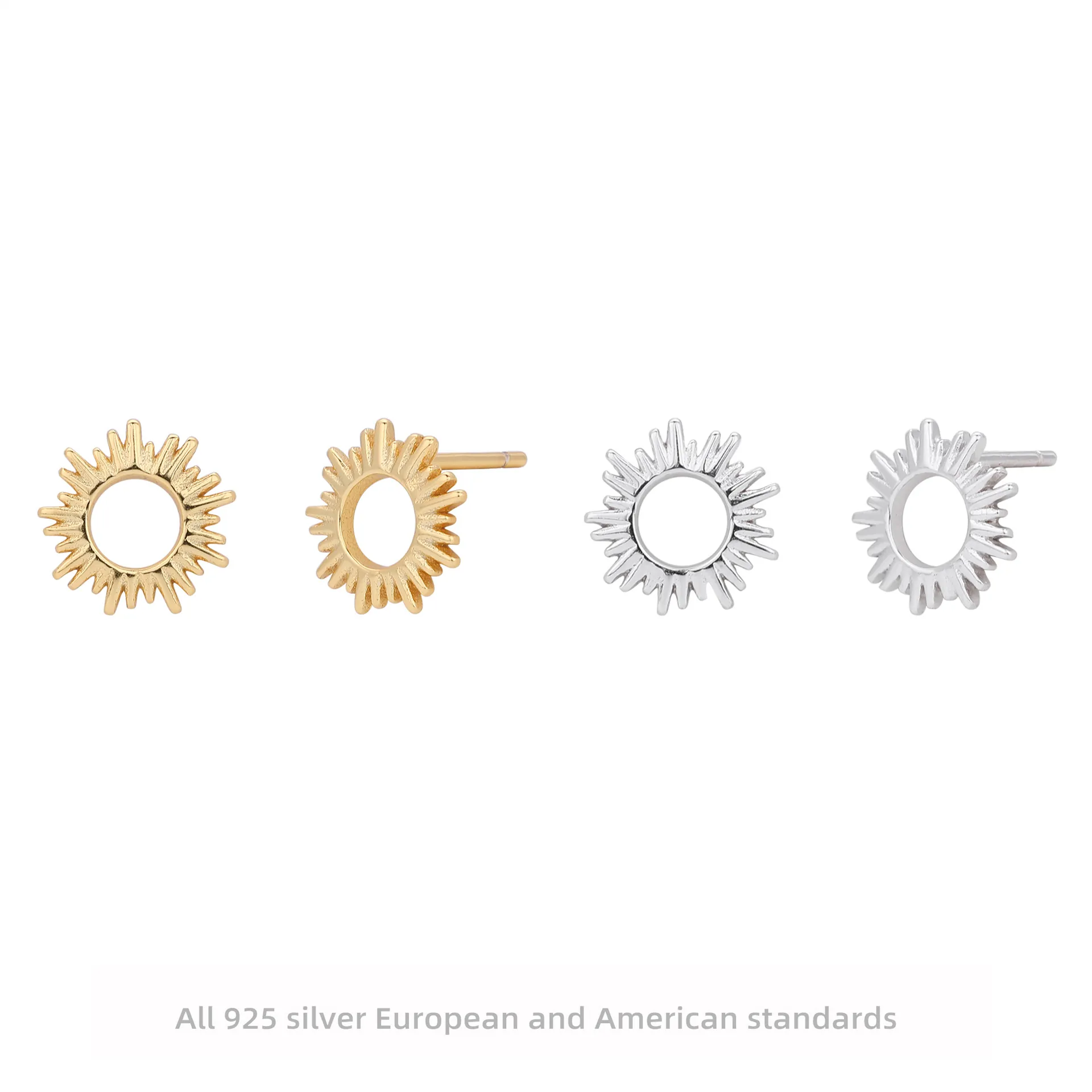 Sun Starburst Stud Earrings 925 Sterling Silver Radiant Light Hollow Geometric Minimalist Fashion Jewelry For Women