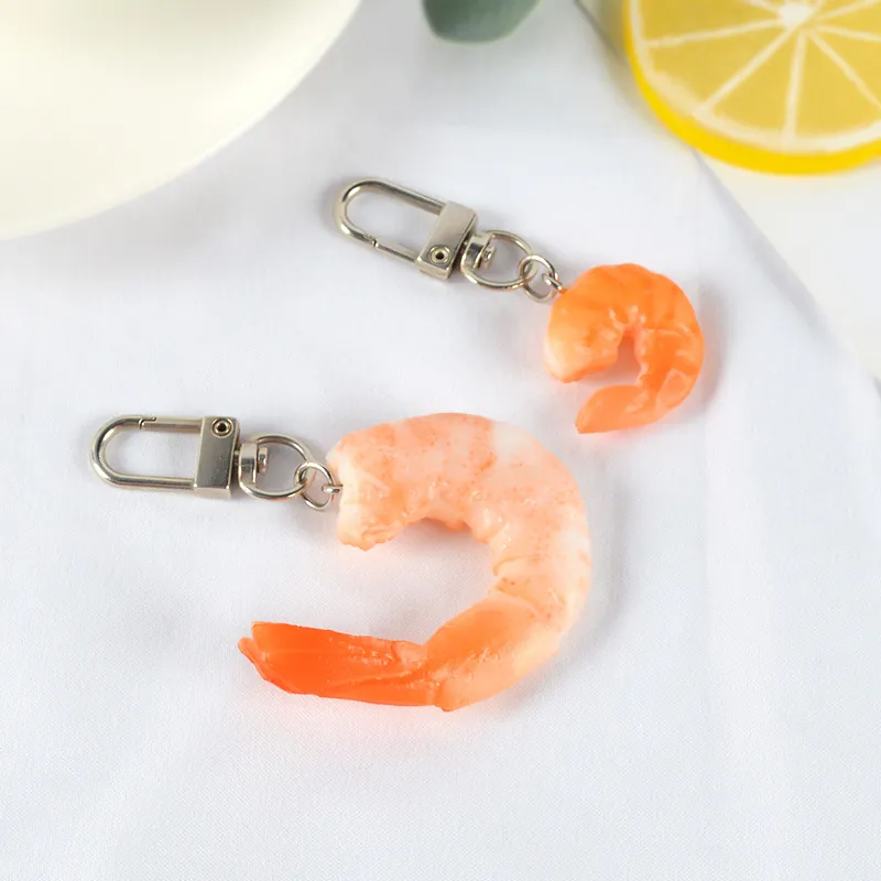 Realistischer Garnelen Fleisch Schlüsselanhänger Simulation Essen Anhänger PVC Kreative Taschenanhänger Lustiges Geschenk