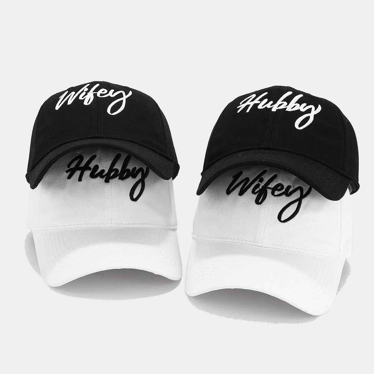Hubby Wifey Bestickte Baseballkappe Baumwolle Verstellbarer Sonnenhut Für Paare Hochzeitsgeschenk Jubiläum