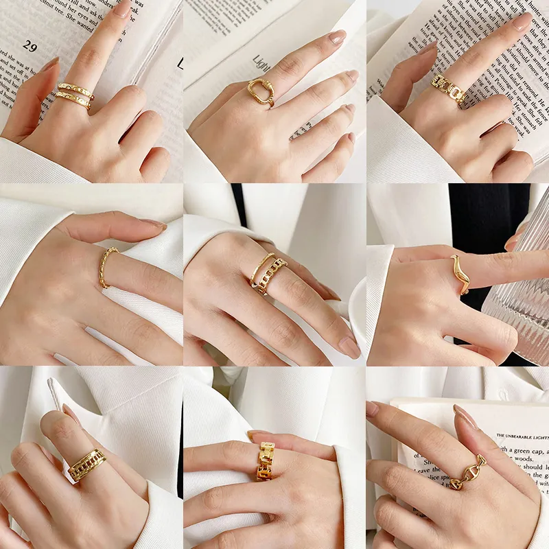 Anillo Abierto Minimalista de Acero Inoxidable para Mujer Anillo de Dedo Dorado Plateado Galvanizado Geométrico Ajustable Joyería de Moda