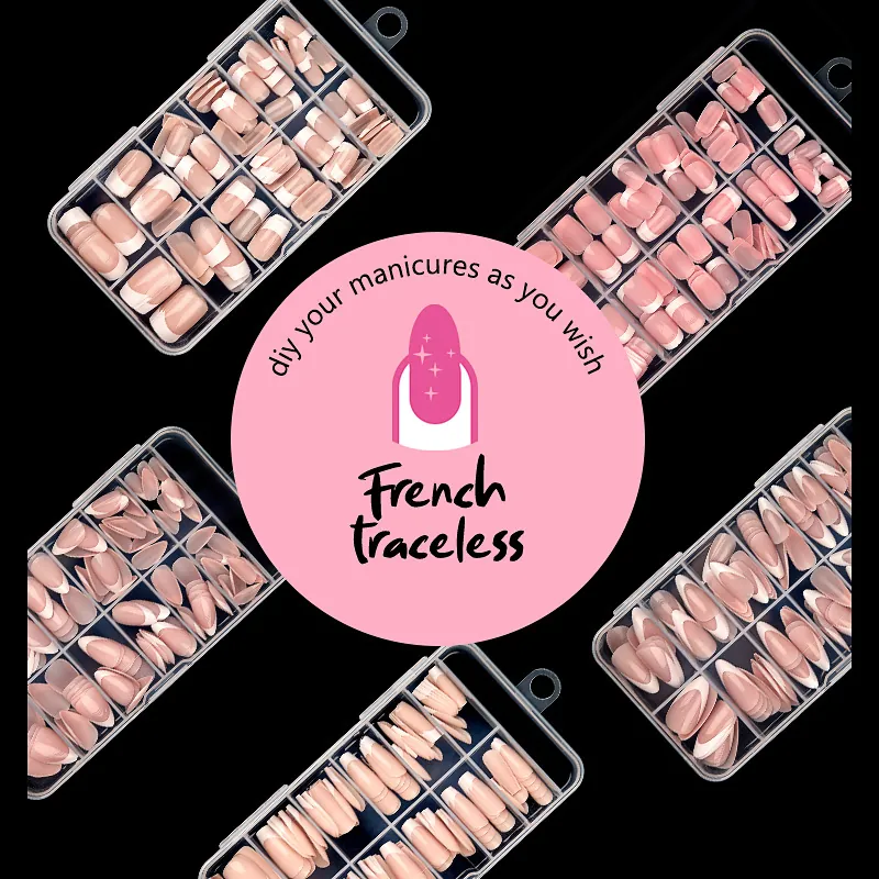 French Tip Press On Nails ABS Plastic Artificial Fake Nail Tips Almond Coffin Square Shape Glossy DIY Manicure Professional