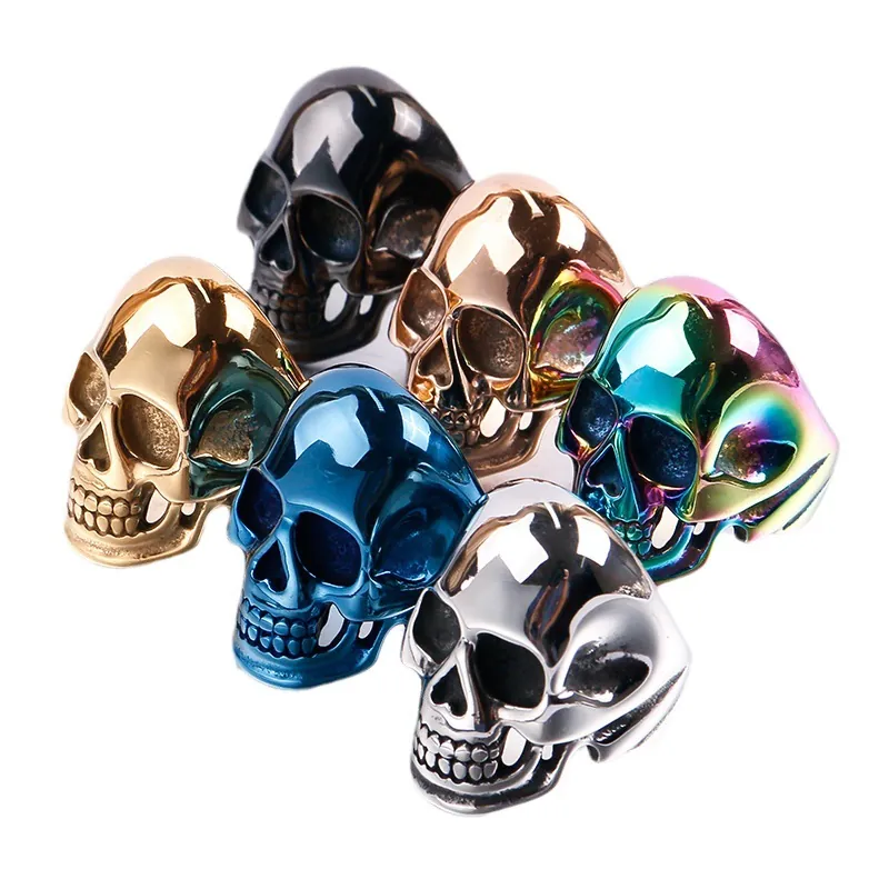Anello Teschio In Acciaio Inossidabile Lucidato Gotico Punk Rock Hip Hop Gioielli Regalo Per Uomini Fasce Cool