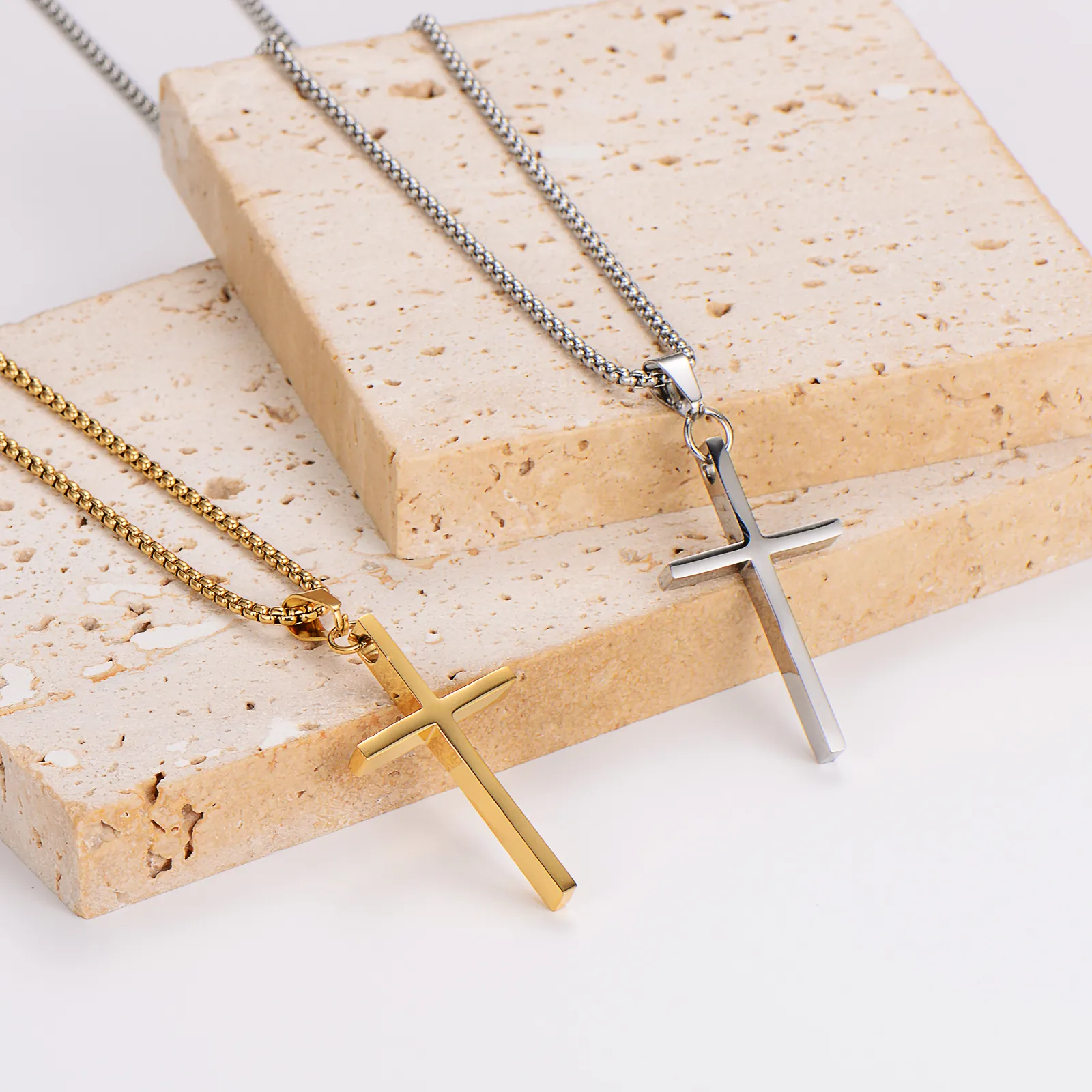 Cross Pendant Necklace Stainless Steel Smooth Finish Simple Fashion Jewelry For Men Versatile Minimalist Religious Accessory