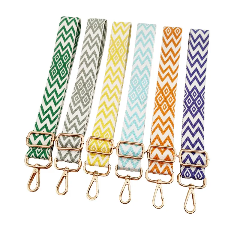 Adjustable Woven Polyester Bag Strap For Women Ethnic Geometric Diamond Pattern Shoulder Strap With Metal Buckle Replacement