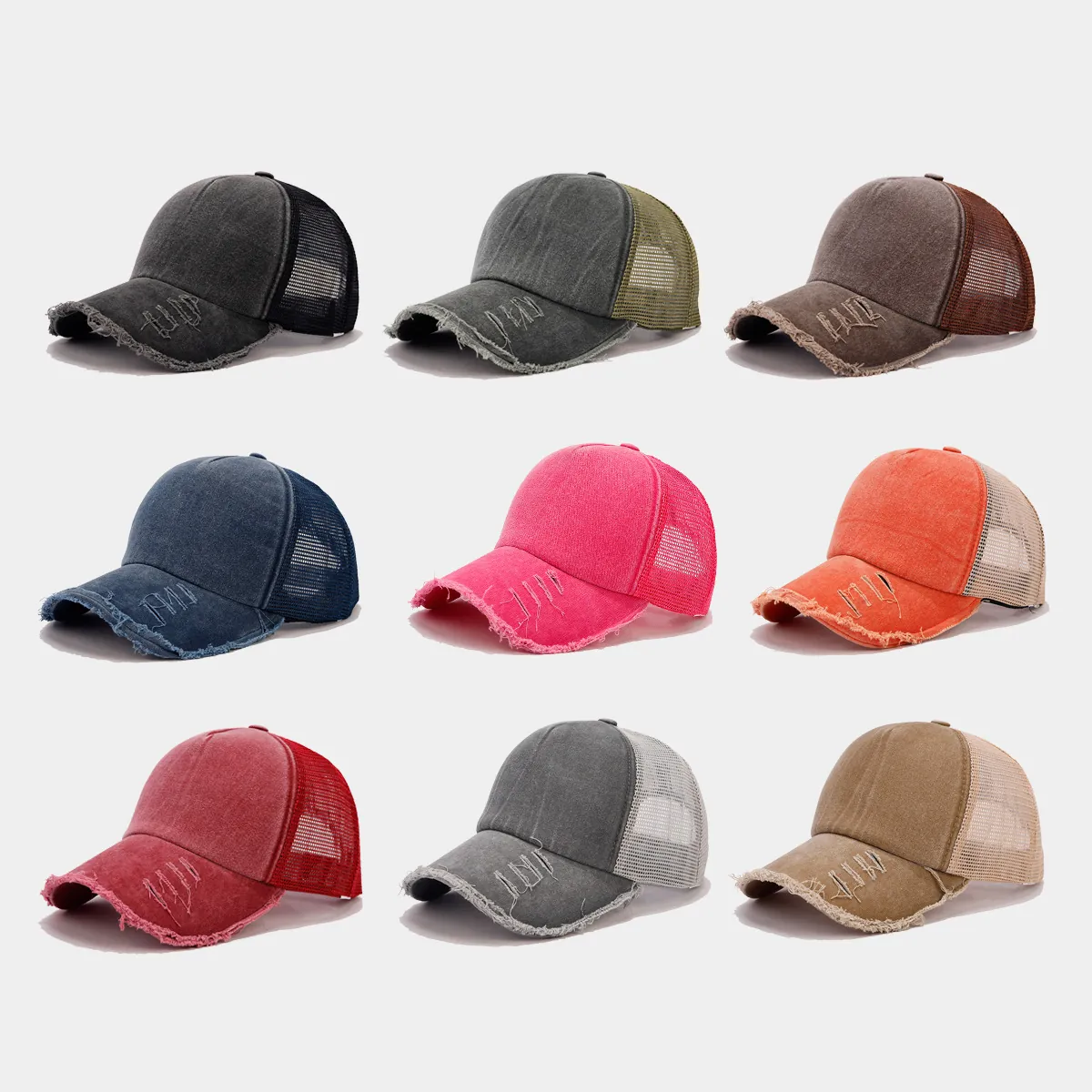 Cappello Trucker Retro Distressed Mesh per Uomo Donna Cotone Lavato Traspirante Regolabile Snapback Baseball Cap Vintage Cappello da Sole Outdoor