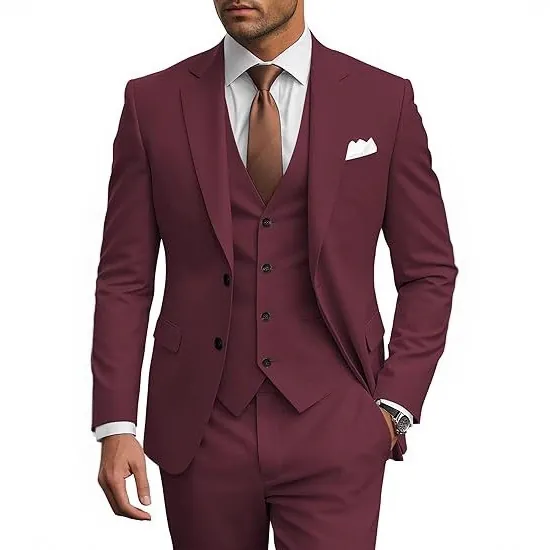 Men Business Suit Jacket Vest And Pants Polyester Slim Fit Wedding Prom Dinner Notched Lapel Single Breasted Solid Color