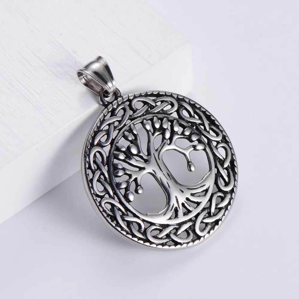 Lebensbaum Anhänger Halskette Edelstahl Hohl Rund Keltischer Knoten Retro Vintage Schmuck Für Herren Damen