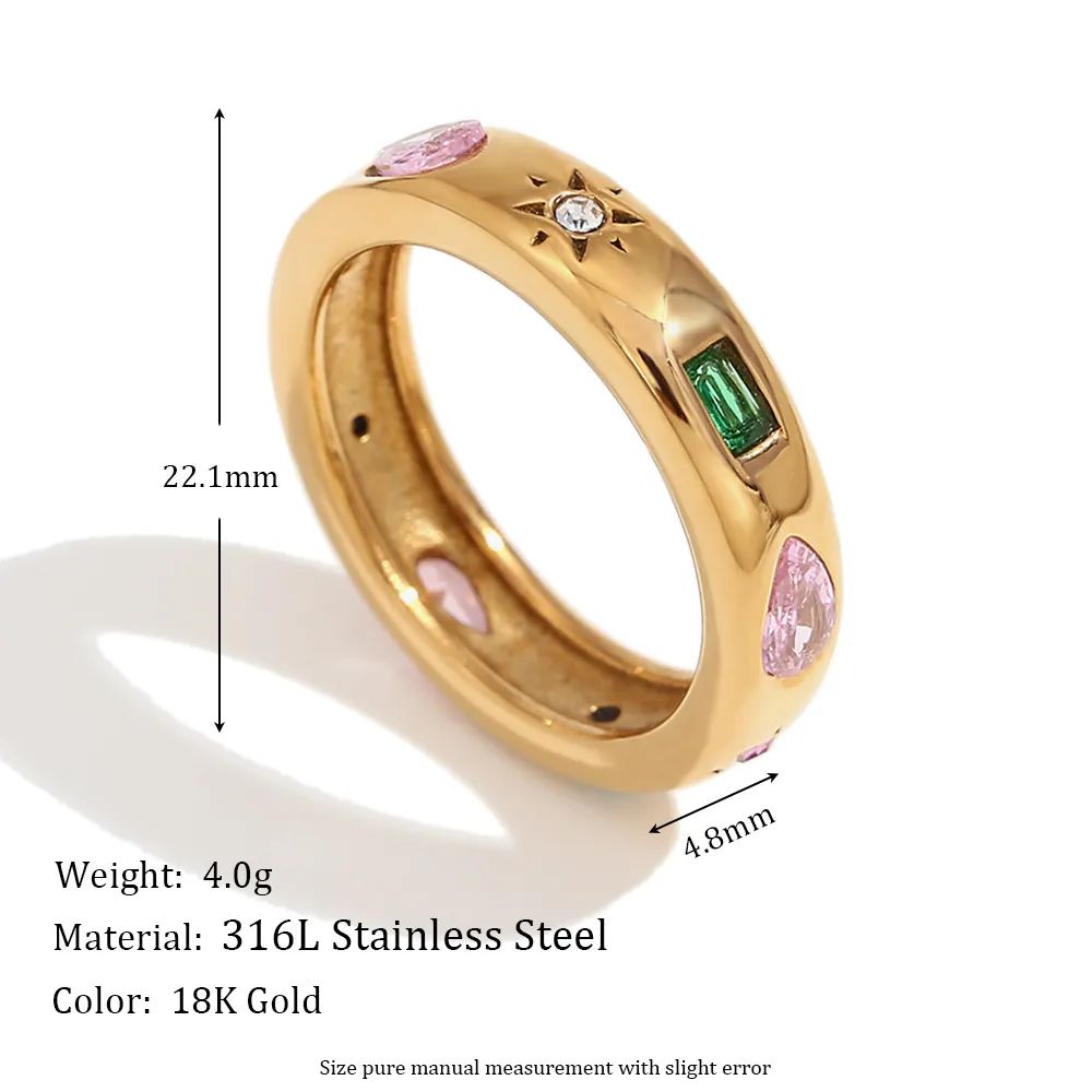 Anello in Acciaio Inossidabile Vintage con Strass Colorati per Donna Retro Geometrico a Goccia Rettangolo Placcato Oro 18K Gioielli