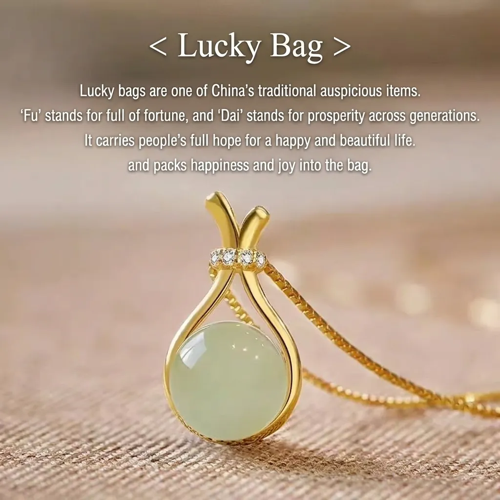 Collier Pendentif Sac De Fortune Cuivre Plaqué Or Pierre Gemme Verte Zircon Bijoux Vintage Élégants Cadeau Pour Femmes